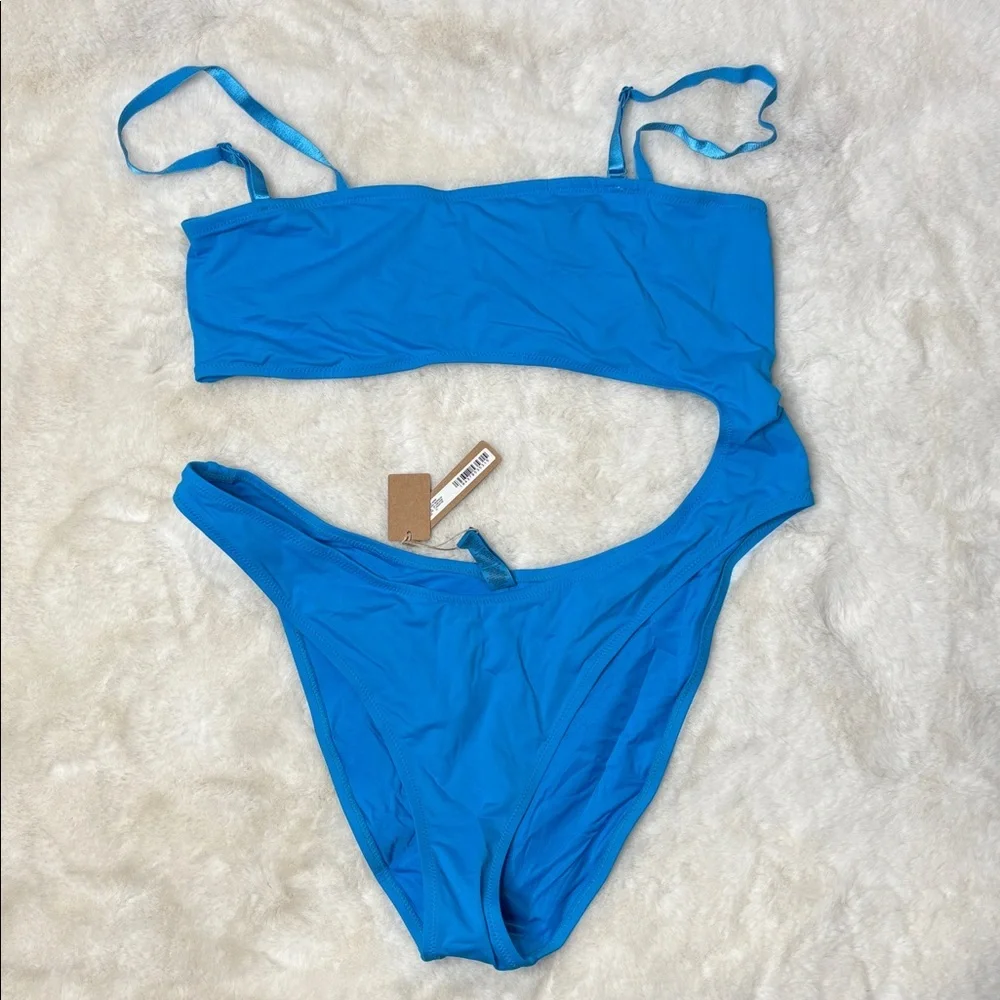 SKIMS Swim Strapless Monokini in Turquoise 2X